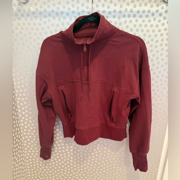 Old Navy Active Burgundy Half Zip Sweatshirt Thumb Holes Women’s Medium - Picture 3 of 6